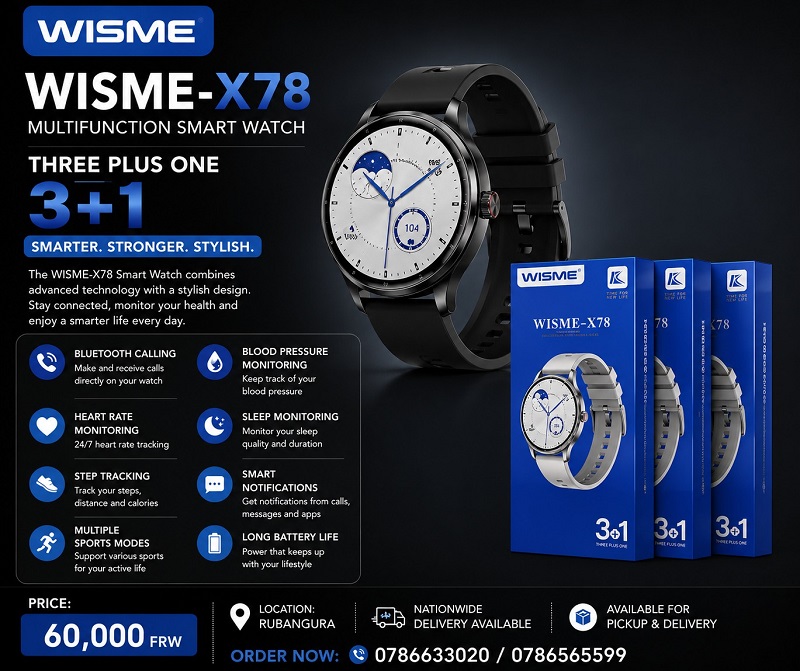 WISME X78 Multi-Function Smart Watch (3+1 Straps) – Only 60,000 RWF | Premium Smartwatch