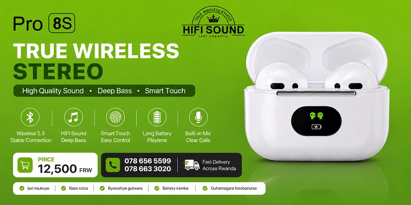 Pro 8S True Wireless Earbuds – Hi-Fi Stereo Sound | Only 12,500 RWF