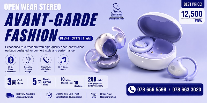 Open Wear Stereo Bluetooth Earbuds – Comfortable Wireless Earphones | Only 12,500 RWF